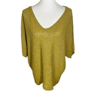Eileen Fisher Mélange Yellow/green Linen Blend Oval Dolman Sleeve Sweater Sz L